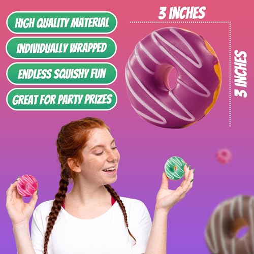 Donut Squishies Party Supplies - 3 Inch Slow Rising Squishy Fake Donuts Squishy Toys Donuts for Kids, Squeeze Ball and Stress Relief, Donut Party Decorations and Birthday Party Favor